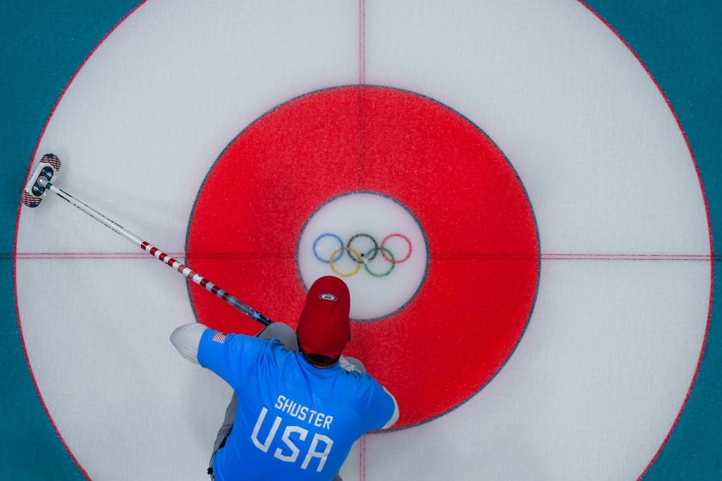CURLING-OLY-2018-PYEONGCHANG-USA-SWE USA's John Shuster waits for the stone during the curling men's gold medal game between the USA and Sweden during the Pyeongchang 2018 Winter Olympic Games at the Gangneung Curling Centre in Gangneung on February 24, 2018. / AFP PHOTO / François-Xavier MARIT (Photo credit should read FRANCOIS-XAVIER MARIT/AFP/Getty Images)