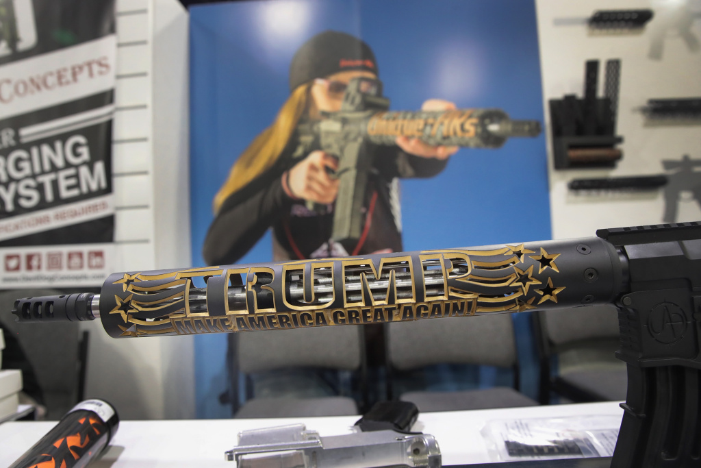 NRA Celebrates Firearms at Annual Meeting In Atlanta An AR-15 with a custom handguard honoring President Donald Trump is displayed by Unique ARs at the 146th NRA Annual Meetings & Exhibits on April 29, 2017 in Atlanta, Georgia.