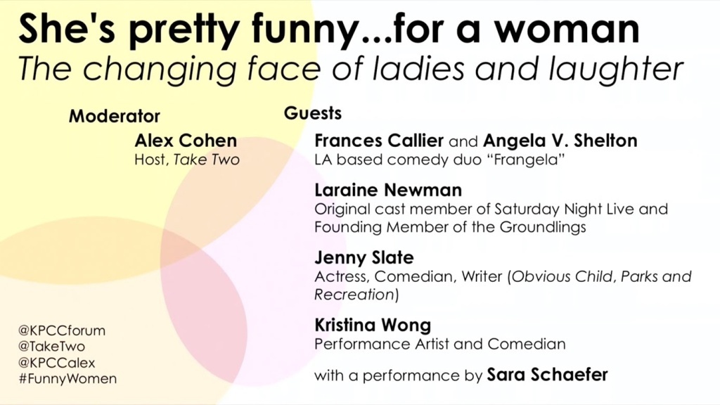 She's pretty funny...for a woman: The changing face of ladies and laughter Join Take Two's Alex Cohen at our Crawford Family Forum for a raucous evening of fun and laughter as she sits down with some of the funniest ladies working in film and television today to talk about the state of women in comedy.