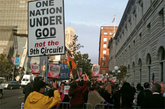 Proposition 8 protesters outside the courtroom where the appeal was being heard, December 6, 2010