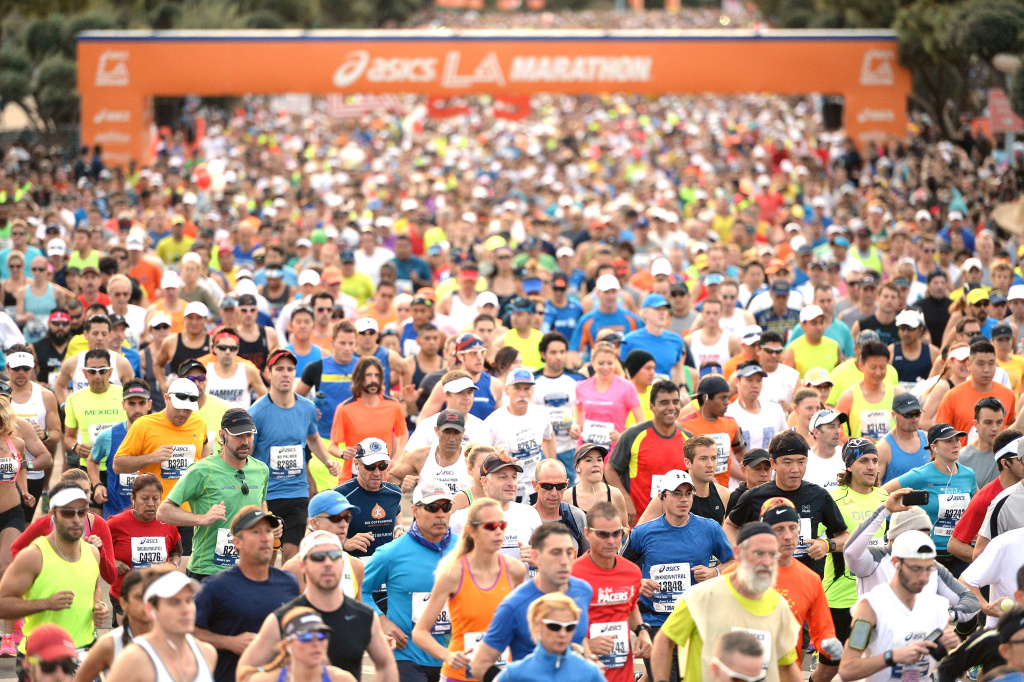 Asics LA Marathon Start of the Los Angeles Marathon at Dodger Stadium on March 9, 2014 in Los Angeles, California. (Photo by Harry How/Getty Images)