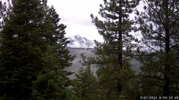 Image tweeted by @NWSSacramento, the official feed of the National Weather Service in Sacramento, Calif., on Sept. 27, showing the first snowfall of the season in the Lake Tahoe region. Image tweeted by @NWSSacramento, the official feed of the National Weather Service in Sacramento, Calif., on Sept. 27, showing the first snowfall of the season in the Lake Tahoe region.