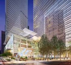 A rendering of the new Wilshire Grand hotel, which will include massive digital billboards on its sides.