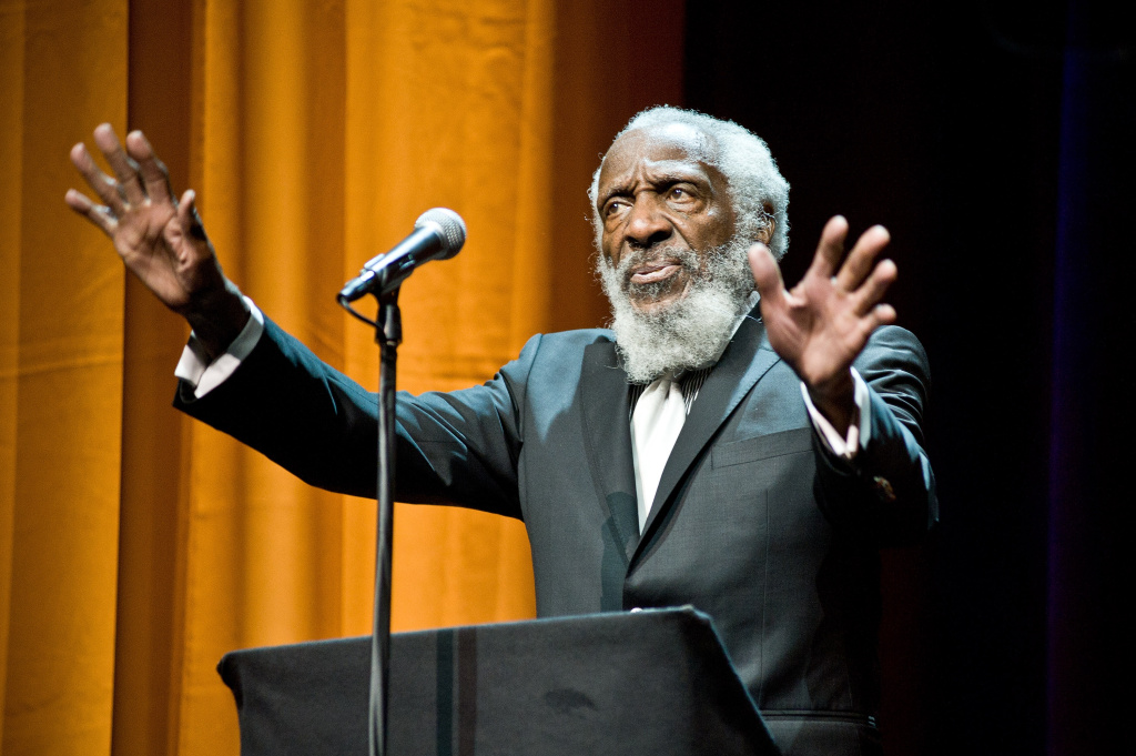 Roger Ebert Memorial Tribute Dick Gregory attends the Roger Ebert Memorial Tribute at Chicago Theatre on April 11, 2013 in Chicago, Illinois.