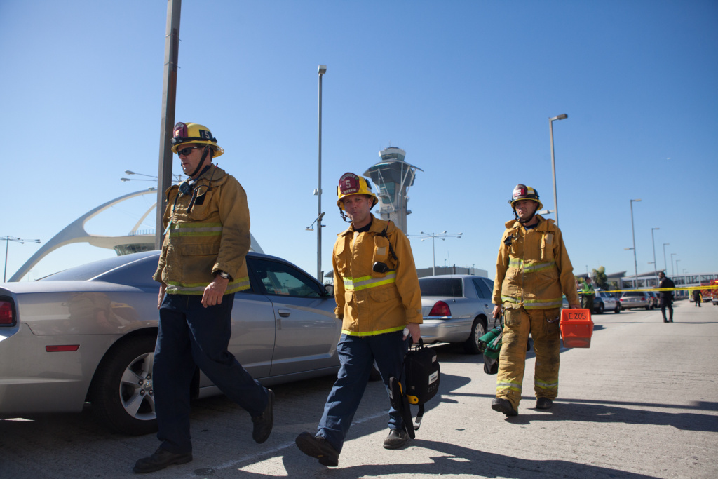 LAX Shooting Firefighters leave the scene at LAX on November 1st, 2013.