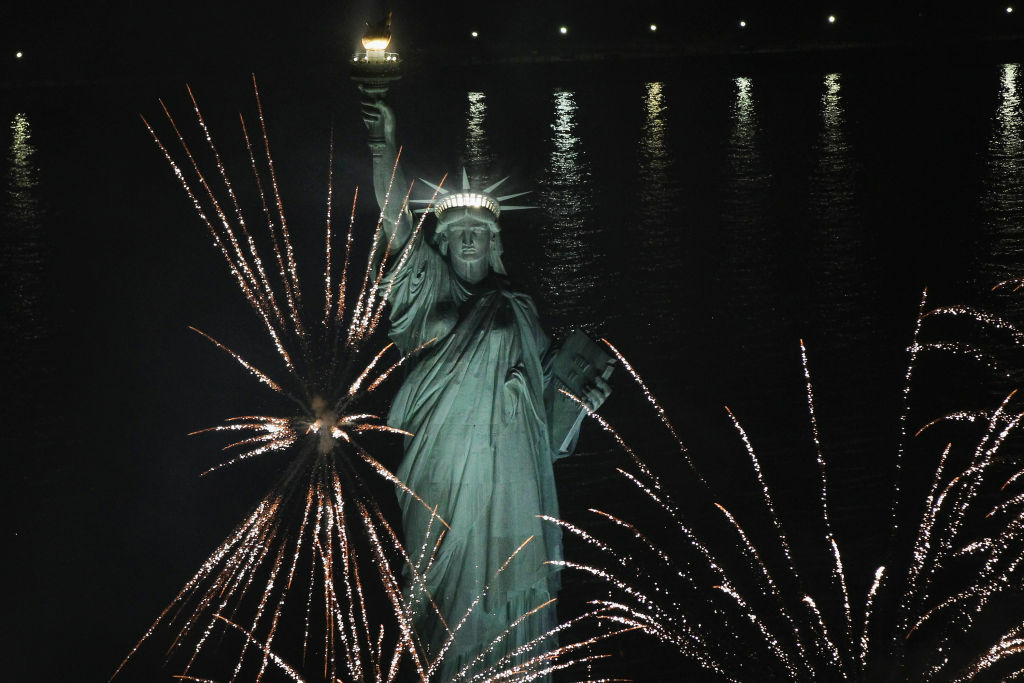 New York Celebrates 125th Anniversary Of The Statue Of Liberty Fireworks explode around the Statue of Liberty.