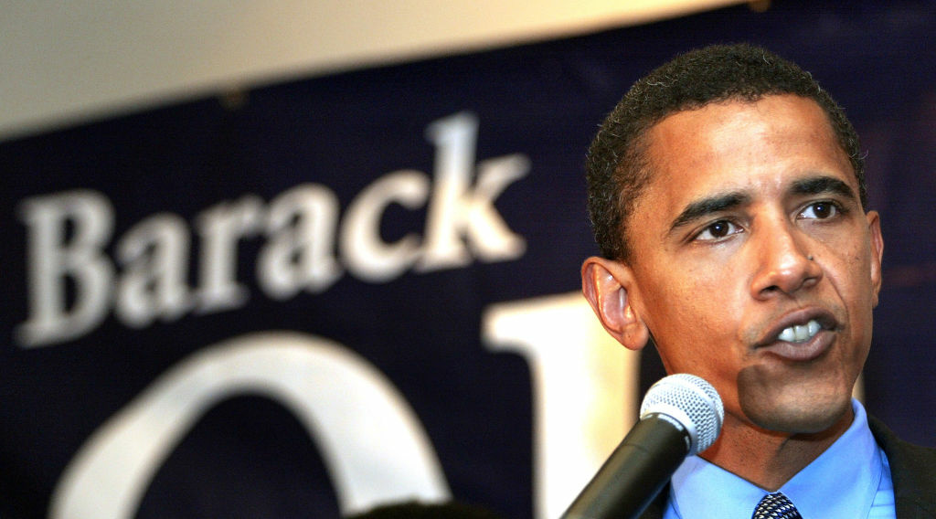 Barack Obama Celebrates His Birthday Barack Obama speaks at his 43rd birthday celebration and fundraiser August 4, 2004 in Matteson, Illinois. Obama is the Democratic candidate from Illinois running for the U.S. Senate and currently represents Illinois' 13th Senate District on Chicago' s South Side.