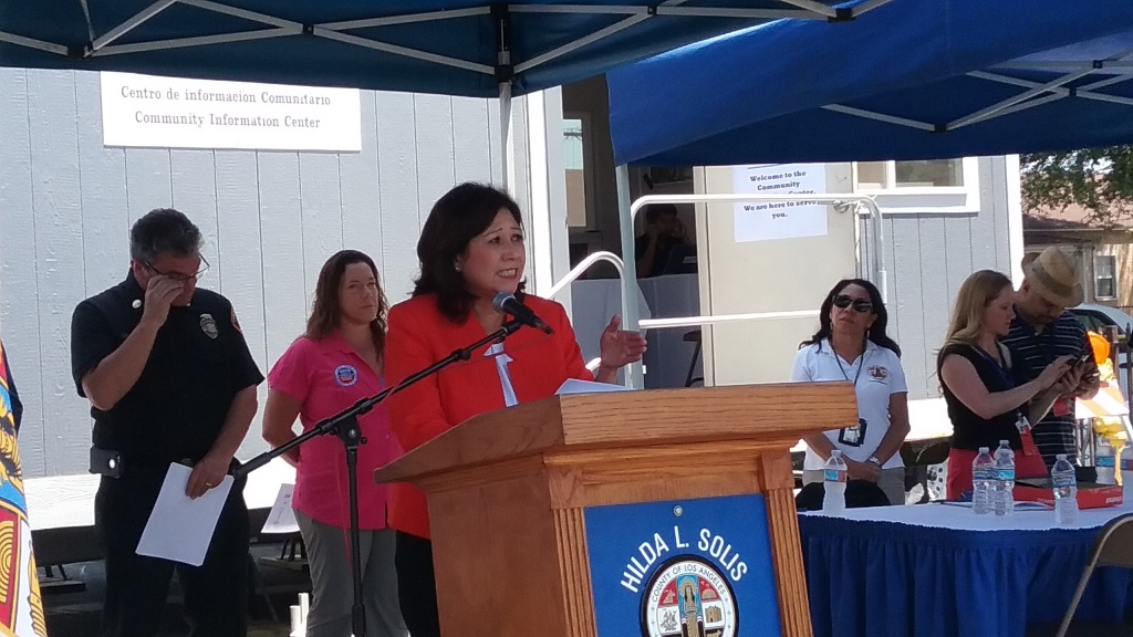 Hilda Solis at Maywood presser L.A. County Supervisor Hilda Solis speaks at a news conference updating efforts to get displaced residents back into their homes.