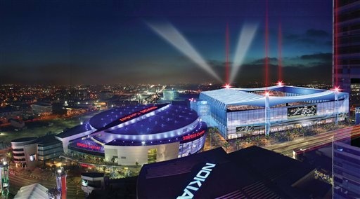 AEG proposes to build a football stadium adjacent L.A. Live and Staples Center, which it also owns.