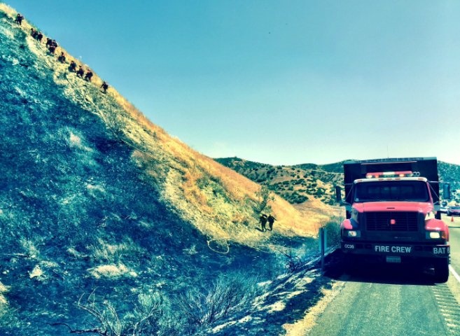Crews fighting the Canyon Fire near Beaumont in Riverside County on Sunday, May 14, 2017.