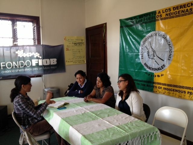Female volunteers with FIOB, the Frente Indigena de Organizaciones Binacionales, a binational organization of indigenous Mexicans — they organized a caravan of 30 people to travel to Tijuana so they could cast their votes in the election.