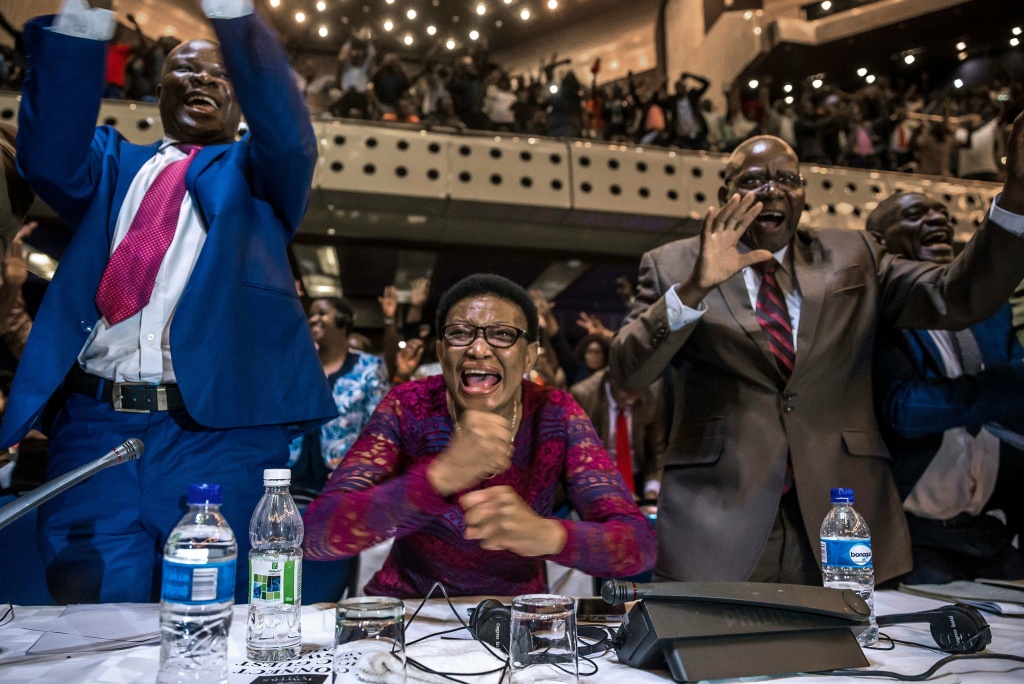 Zimbabwe's parliament Members of Zimbabwe's parliament celebrate in Harare after Robert Mugabe's resignation on Nov. 21.