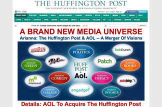 The Huffington Post homepage announcing their acquisition by AOL.