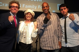 Mercer 12938 Greg Proops, Patt, Alonzo Bodden, and Ben Gleib after Comedy Congress live from the Crawford Family Forum