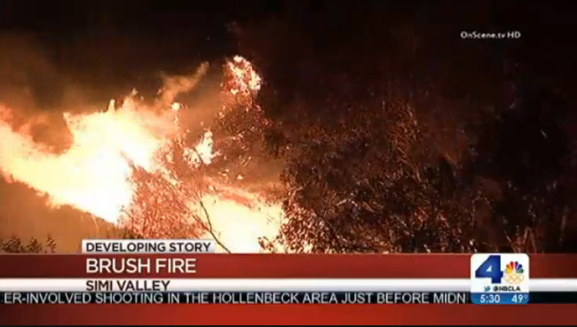 A Simi Valley fire was reported shortly before 10:30 p.m. Wednesday near State Route 118 in the Santa Susana Pass northwest of Los Angeles.