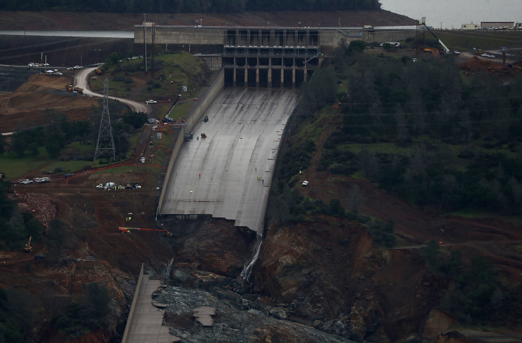 Then And Now: California's Drought Officially Declared To Be Over A view of of the heavily damaged spillway at Lake Oroville on April 11, 2017 in Oroville, California.