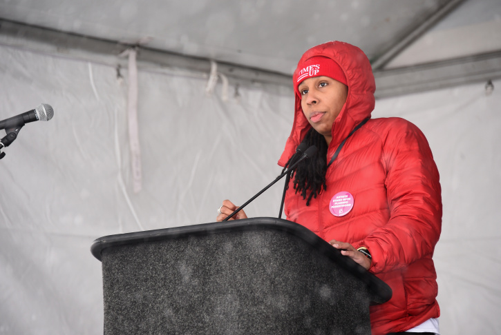 Lena Waithe speaks onstage at the Respect Rally in Park City on January 20th, 2018 in Park City, Utah.