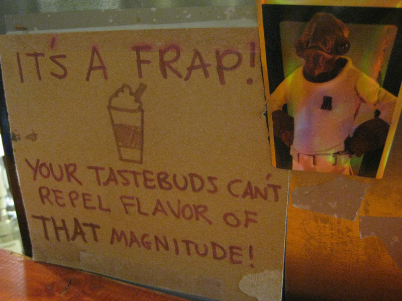 Admiral Ackbar makes an appearance at Chocolaté Coffee in Decatur, Ga. Admiral Ackbar makes an appearance at Chocolaté Coffee in Decatur, Ga.