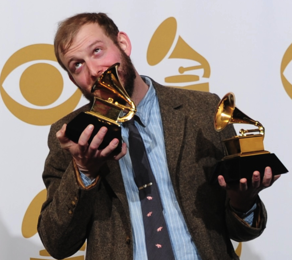 Apparently pop singers like Justin Vernon of Bon Iver (here with his 2 Grammys) are influential. Photo backstage at the 54th Grammy Awards in Los Angeles, California, February 12, 2012.