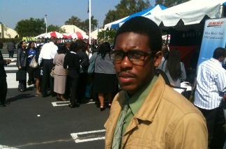 Trevon Porter waited in line on Aug. 31, 2011 for a jobs fair put on by the Congressional Black Caucus in L.A.