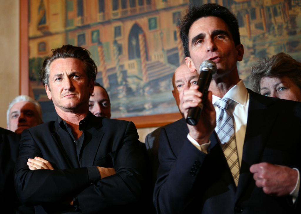 Sean Penn And Rep. Leno Announce Legislation To Create Harvey Milk Day Actor Sean Penn (left) looks on as California Sen. Mark Leno (right) speaks during a press conference announcing legislation to create a Harvey Milk Day in California March 3, 2009 in San Francisco, California.