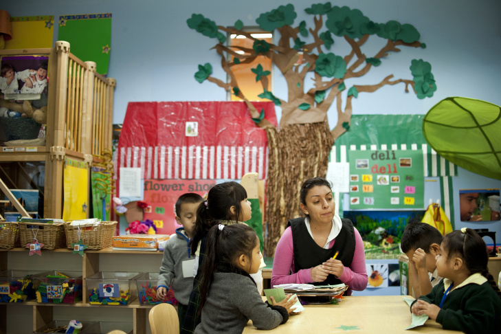 Training in self control starts early at Camino Nuevo. Karina Rodriguez leads preschoolers through a motor skills exercise, asking them to start and stop based on musical cues. Students will be exposed to 14 years of curriculum designed to address academic and soft skills.