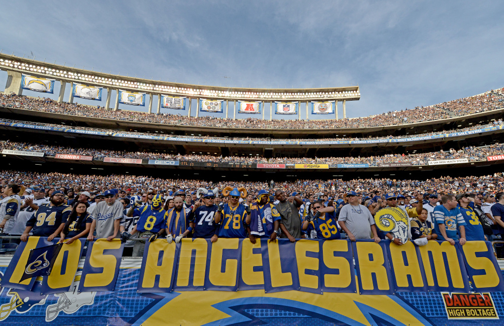 St. Louis Rams v San Diego Chargers L.A. football fans hold a