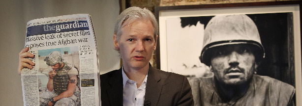 WikiLeaks founder Julian Assange, speaking at The Frontline Club, in London, following the release of more than 91,000 secret reports.
