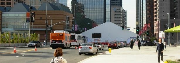Mercer 5951 A tent crosses Grand Avenue as MOCA prepares for its 30th anniversary gala.