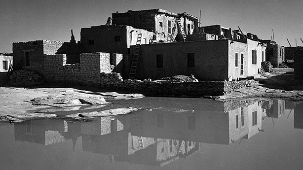 This Ansel Adams photograph of Acoma Pueblo, N.M., is among those now on display, decades after being commissioned.