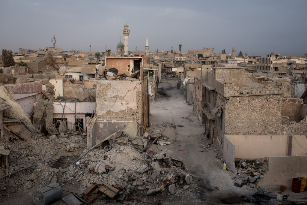 The City Of Mosul Comes Back To Life Five Months After ISIS Defeat Destroyed buildings are seen on November 6, 2017 in Mosul, Iraq.