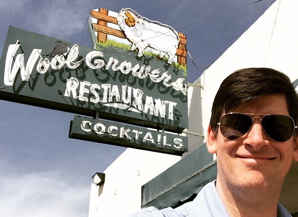 Off-Ramp host John Rabe outside the Wool Growers Basque restaurant in Bakersfield, California Off-Ramp host John Rabe outside the Wool Growers Basque restaurant in Bakersfield, California