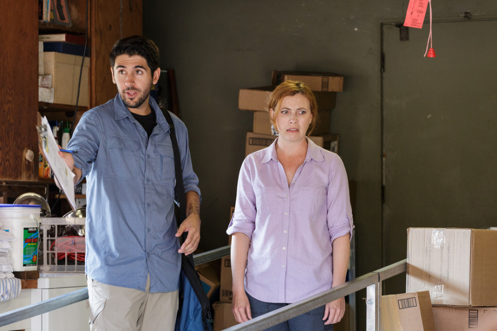 In Case of Emergency Actors Daniel Rubiano and Amy Ellenberger prepare for a disaster in a scene from Chalk Repertory Theatre's site-specific play,