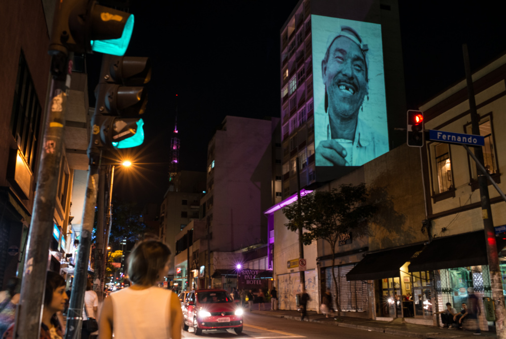 A portrait is projected on the walls of a building as part of a project promoting art through re-evaluating urban spaces and buildings in Sao Paulo, Brazil, on Nov. 22. A portrait is projected on the walls of a building as part of a project promoting art through re-evaluating urban spaces and buildings in Sao Paulo, Brazil, on Nov. 22.
