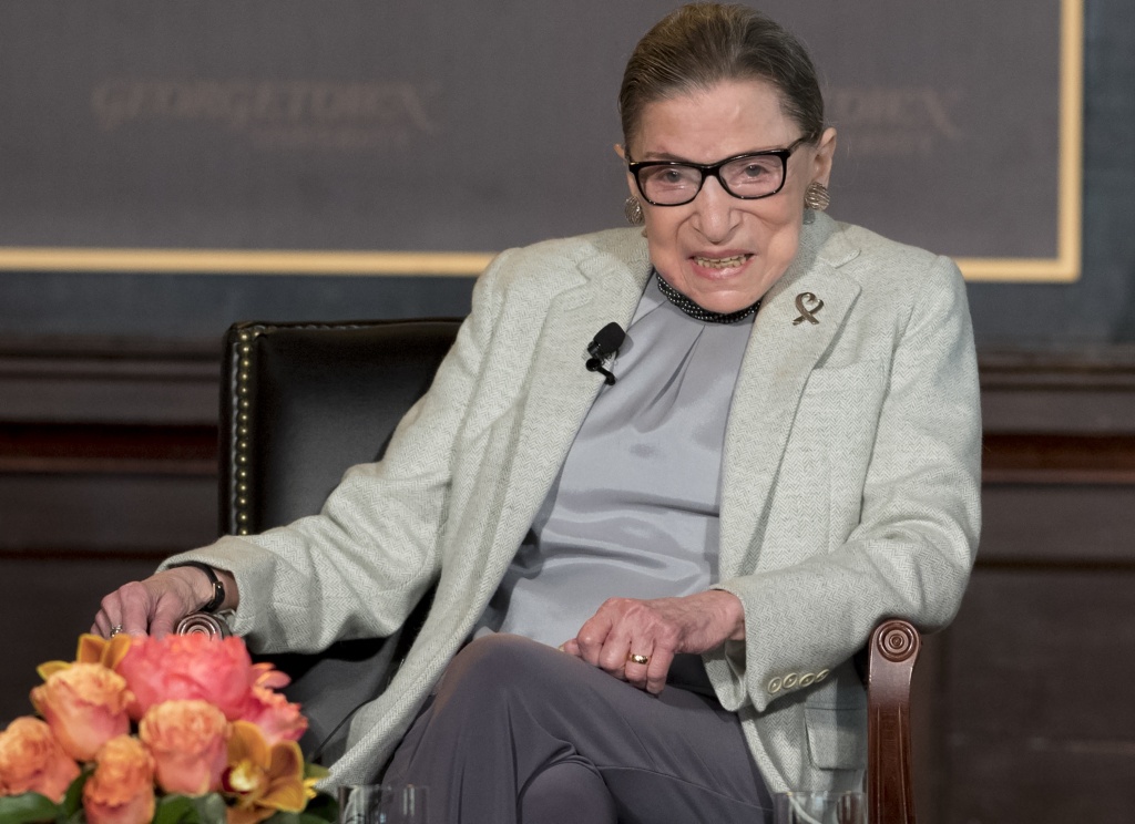 US-JUSTICE-RBG Associate Justice of the US Supreme Court Ruth Bader Ginsburg speaks at Georgetown University in Washington, DC, April 27, 2017.
