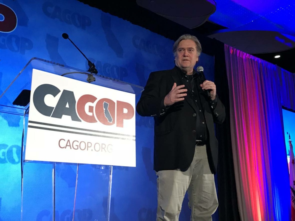 Steve Bannon, speaking at the California Republican Party convention in Anaheim on October 20, 2017. Steve Bannon, speaking at the California Republican Party convention in Anaheim on October 20, 2017.