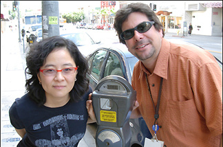 Mercer 7562 Off-Ramp producer Queena Kim and LA Times City Hall bureau chief Steve Hymon with Public Enemy Number One.