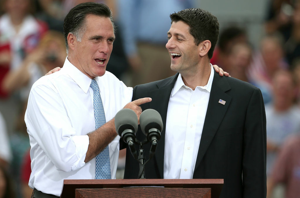 Republican Presidential Candidate Mitt Romney Announces Rep. Paul Ryan As His Vice Presidential Pick NORFOLK, VA - AUGUST 11: Republican presidential candidate, former Massachusetts Gov. Mitt Romney (L) jokes with U.S. Rep. Paul Ryan (R-WI) (R) after announcing him as the