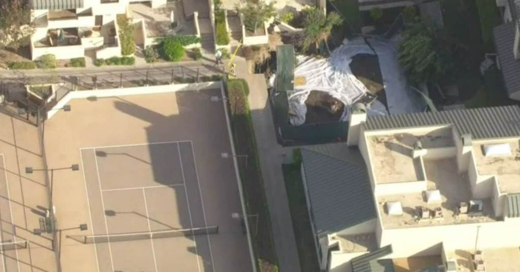 Aerial footage from NBC4 shows a parking structure that partially collapsed in a Century City residential area on Friday, July 25, 2014.