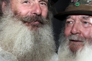 Mercer 20874 Two bearded men pose ahead of the 26th International Alpine Beard Competition on August 21, 2011 in Chur, Switzerland.