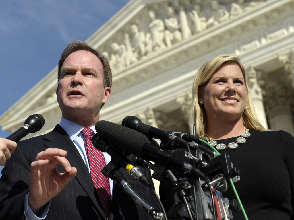 Michigan Attorney General Bill Schuette speaks to reporters after arguing the case before the U.S. Supreme Court in October. He's with XIV Foundation CEO Jennifer Gratz, who was a plaintiff in a lawsuit against the University of Michigan's affirmative act Michigan Attorney General Bill Schuette speaks to reporters after arguing the case before the U.S. Supreme Court in October. He's with XIV Foundation CEO Jennifer Gratz, who was a plaintiff in a lawsuit against the University of Michigan's affirmative action policy.