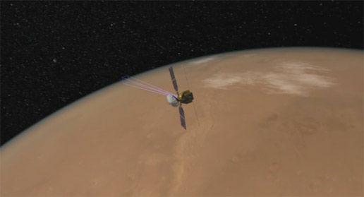 This artist's animation of the NASA Mars Reconnaissance Orbiter.