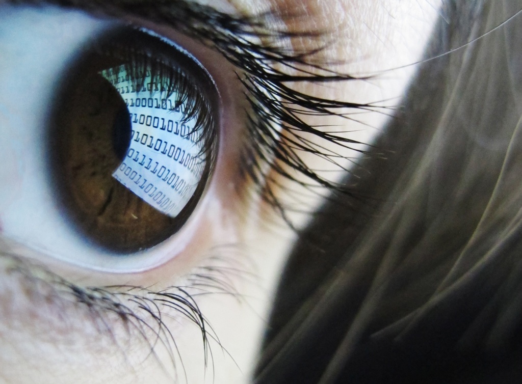 Binary code in woman's eye A pictures shows binary code reflected from a computer screen in a woman's eye on October 22, 2012.