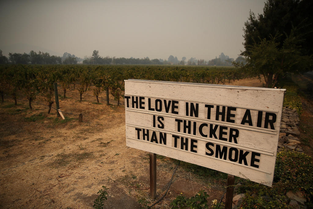 Multiple Wildfires Destroy Homes, Threaten California Wine Country A sign posted outside Cline Cellars on October 13, 2017 in Sonoma, California after wildfires burned tens of thousands of acres and destroyed thousands of homes.