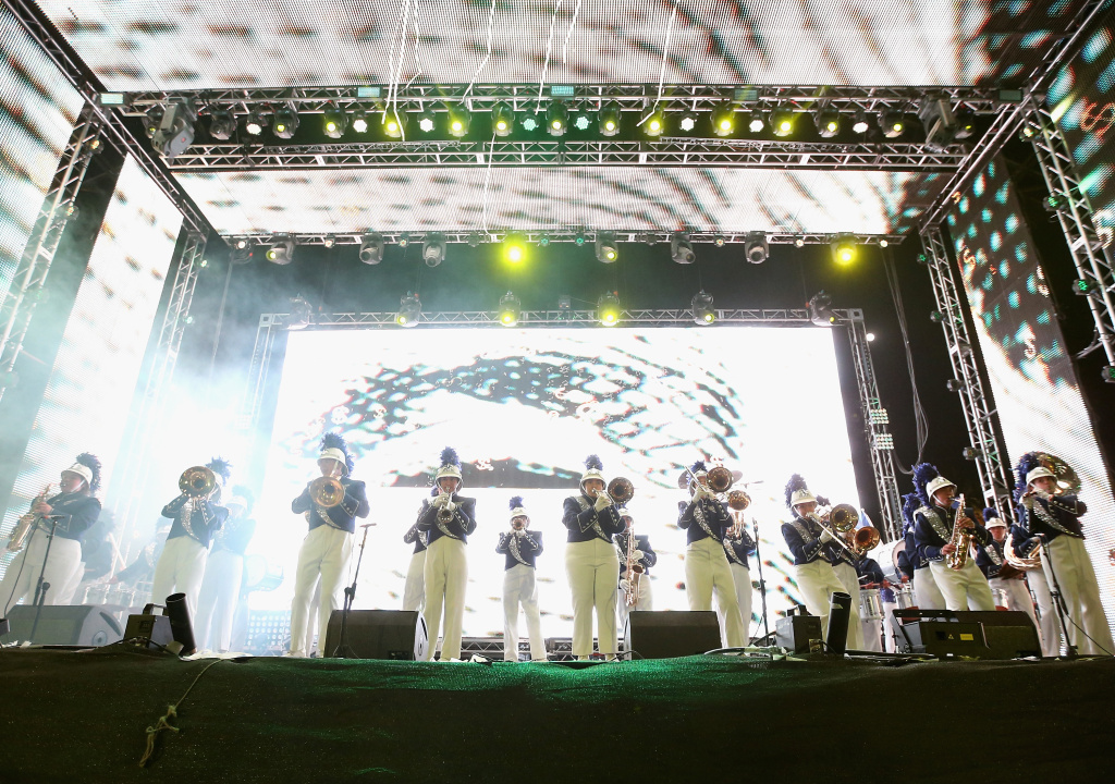 2014 Coachella Valley Music and Arts Festival - Day 3 Palm Springs Marching Band performs onstage with Big Gigantic during day 3 of the 2014 Coachella Valley Music & Arts Festival at the Empire Polo Club on April 13, 2014 in Indio, California.