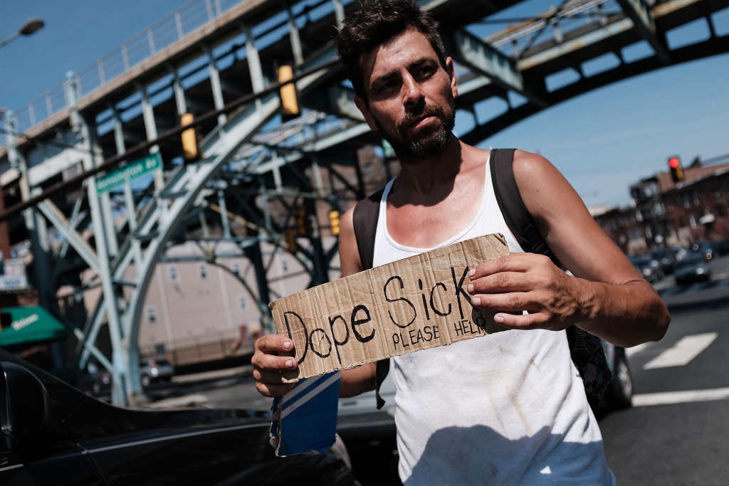 Philadelphia Battles Heroin Epidemic In Kensington District Mike, a heroin addict who wants to get help, panhandles for money in the Kensington section of Philadelphia, which has become a hub for heroin addicts, on July 21, 2017.