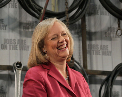 California republican gubernatorial candidate Meg Whitman laughs as she speaks to workers at Graniterock May 28, 2010 in Redwood City, California. With less than one week to go until the California primary election, Meg Whitman toured the Graniterock facility and spoke to workers about her plan if she is elected.