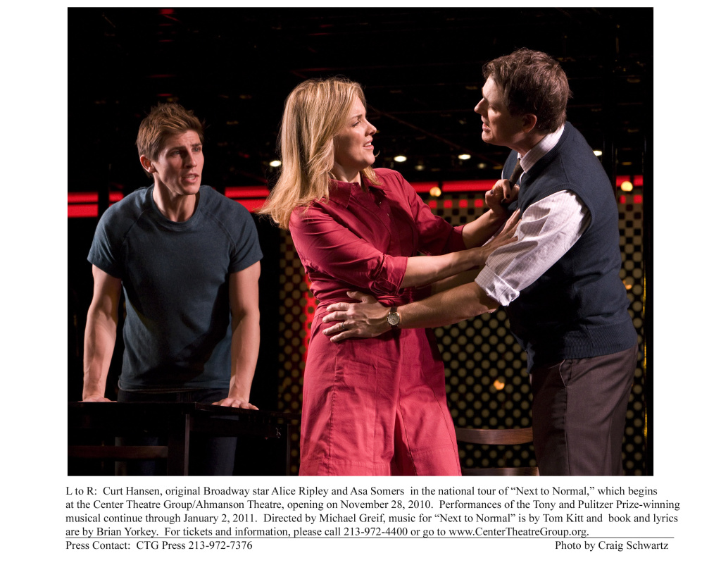 L to R: Curt Hansen, original Broadway star Alice Ripley and Asa Somers, in the national tour of “Next to Normal.”