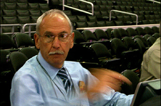 Mercer 7446 Clippers play-by-play man Ralph Lawler pre-game at Staples Center.
