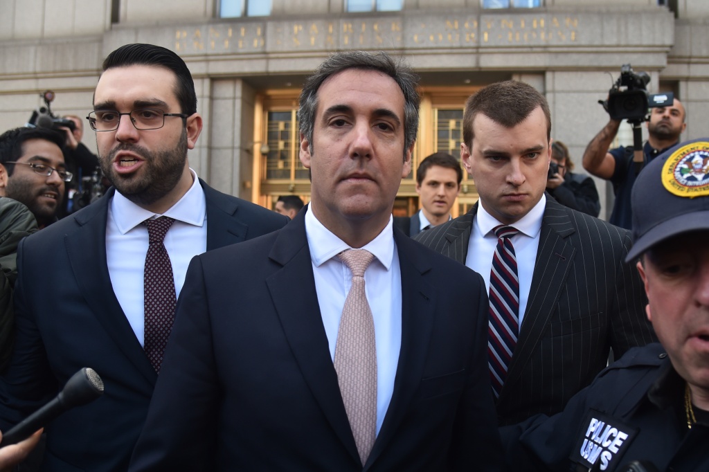 US-POLITICS-INVESTIGATION-TRUMP-COURT U.S. President Donald Trump's personal lawyer, Michael Cohen, leaves a courthouse in New York on April 26, 2018. Trump acknowledged that Cohen represented him in a deal involving porn star Stormy Daniels. Trump had previously denied knowledge of a $130,000 payment Cohen made to Daniels, which she claims was to prevent her from talking about their alleged 2006 affair.